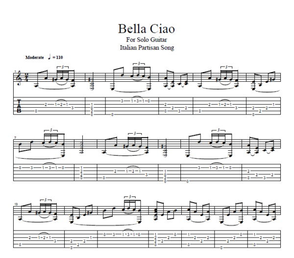 "Bella Ciao" for Solo Guitar