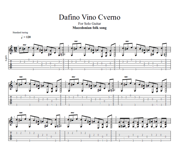 "Dafino Vino Cverno" for Solo Guitar