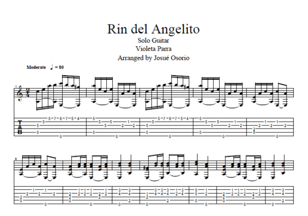 "Rin del Angelito" for Solo Guitar