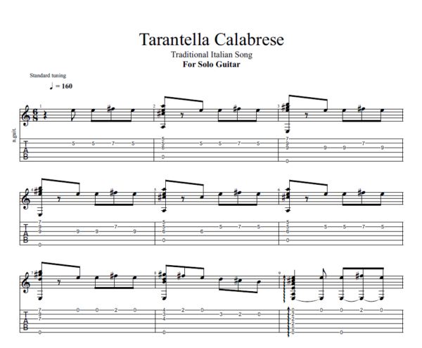 "Tarantella Calabrese" for Solo Guitar