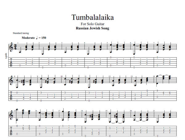 "Tumbalalaika" for Solo Guitar